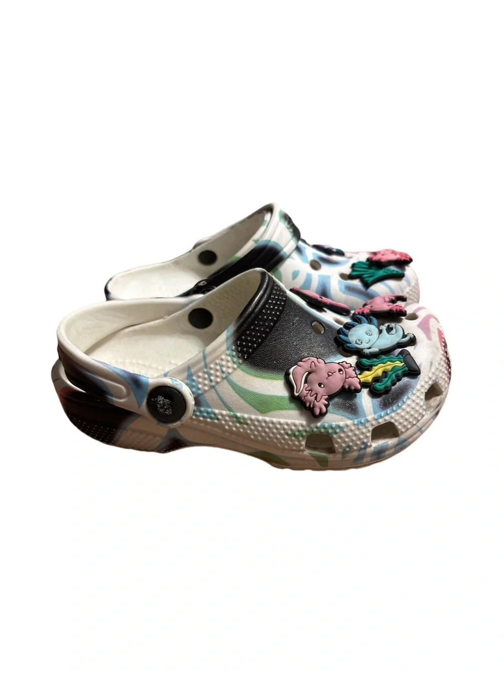 CROCS Kids Classic Spray Dye Clogs Colorful Axoloti Sea Life Jibbitz Size 11